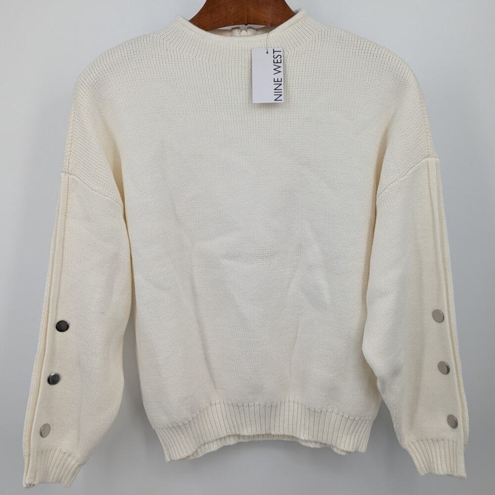 NWT Nine West Ivory Funnel Neck Sweater, 2XL. Zip Back, Button Cuffs, Cozy Knit